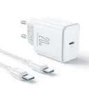 20W hurtigoplader PD + 60W USB-C-kabel 1m Hvid