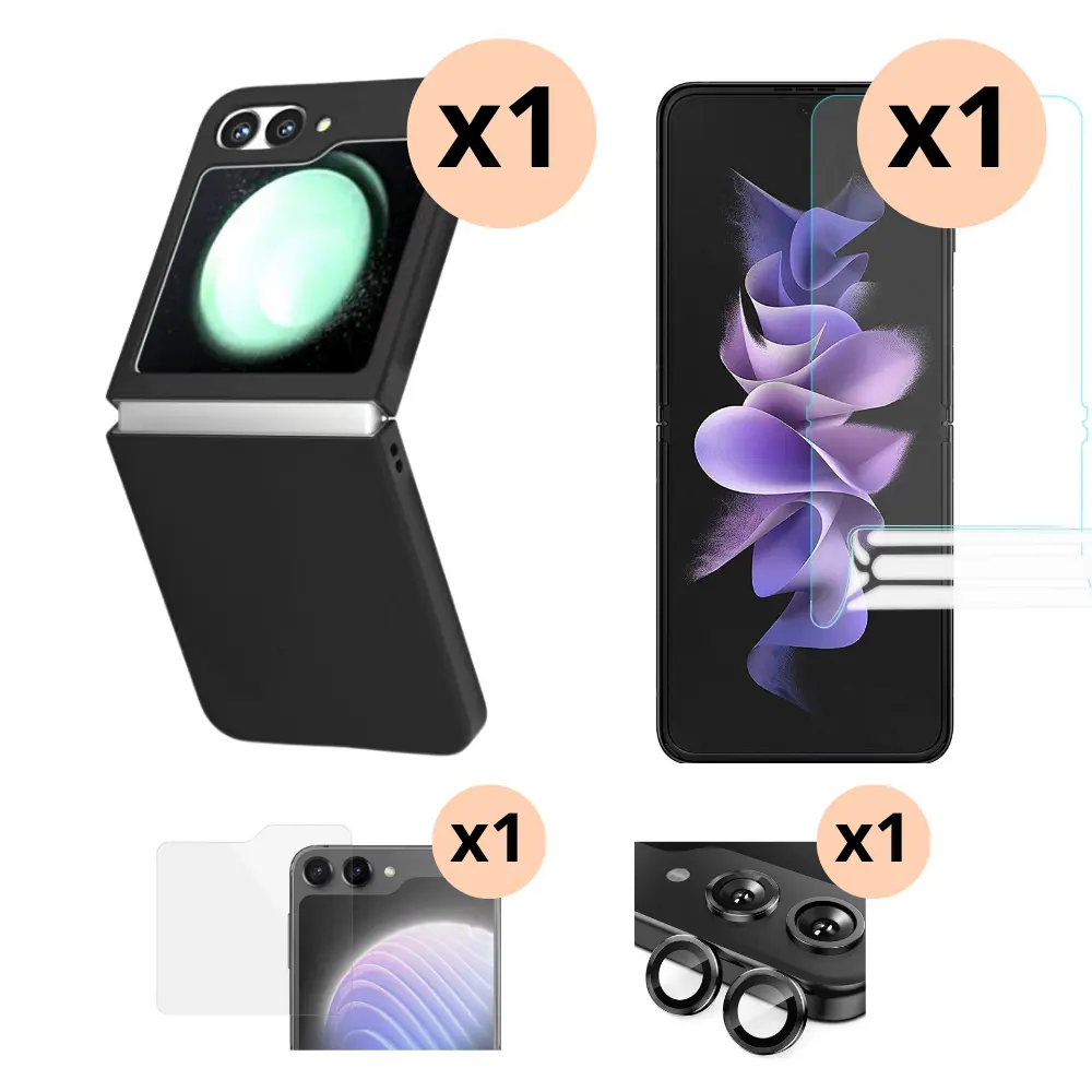 Galaxy Z Flip 6 Kit med Hårdskal, Linsskydd, Inner- och Ytterskärmskydd