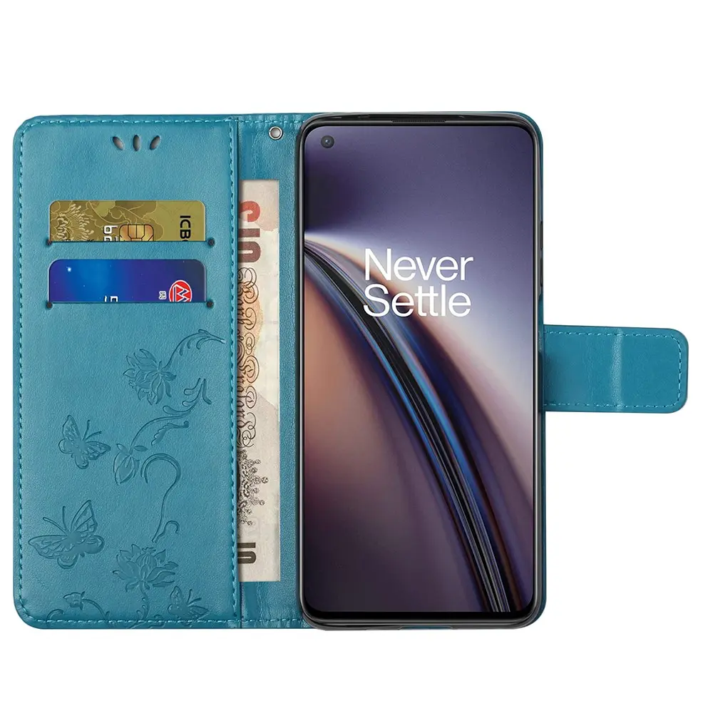 Läderfodral Fjärilar  OnePlus Nord 2 5G Blå