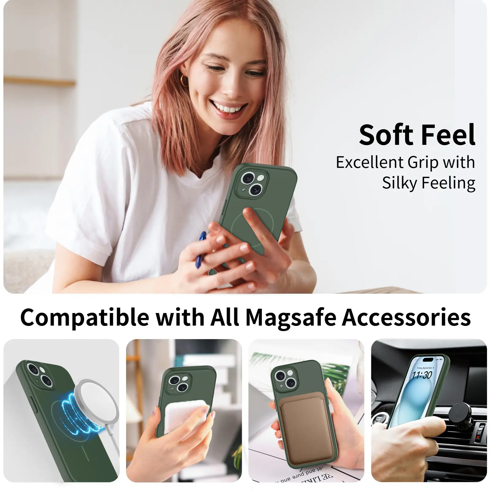 MagSafe-skal SoftArmor iPhone 15 Grön