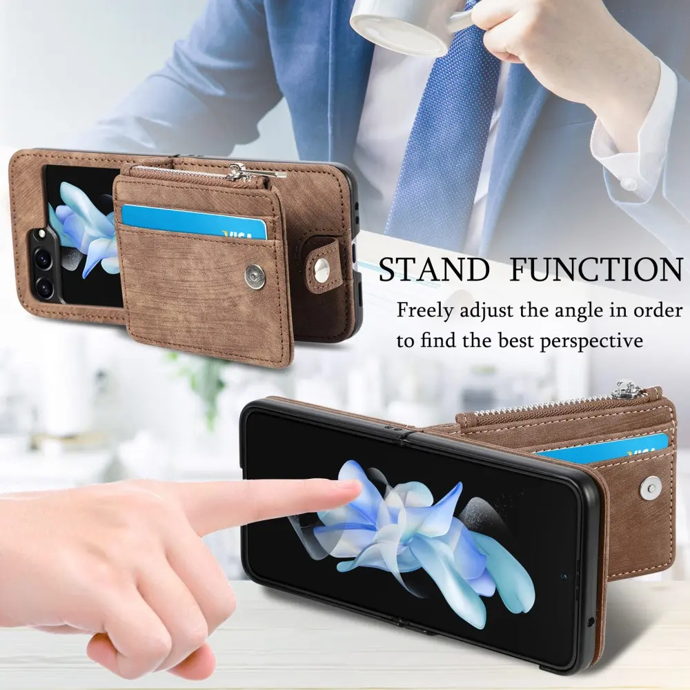 Mobilfodral Multi-slot Zipper Samsung Galaxy Z Flip 7 FE Brun