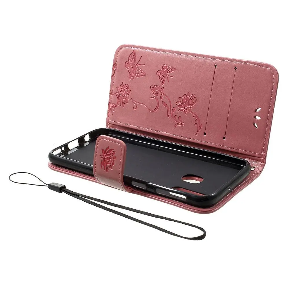 Läderfodral Fjärilar Samsung Galaxy A20e Rosa