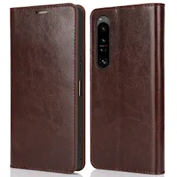 Sony Xperia 1 VI Smidigt mobiletui i ægte læder, Mørkebrun