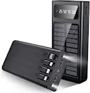 Solcelle-powerbank med indbyggede kabler 20000 mAh Sort