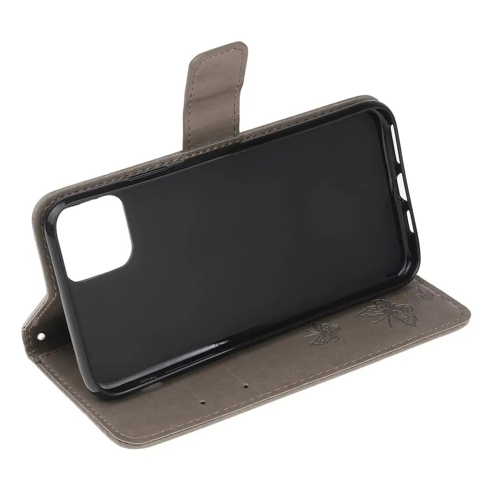 Läderfodral Fjärilar iPhone 11 Grå