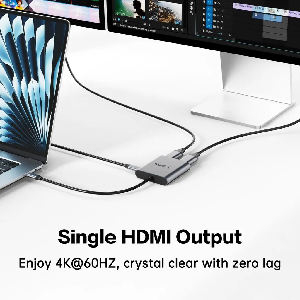 2-i-1 adapter USB-C till 2x HDMI + 1x USB-C 100W Grå