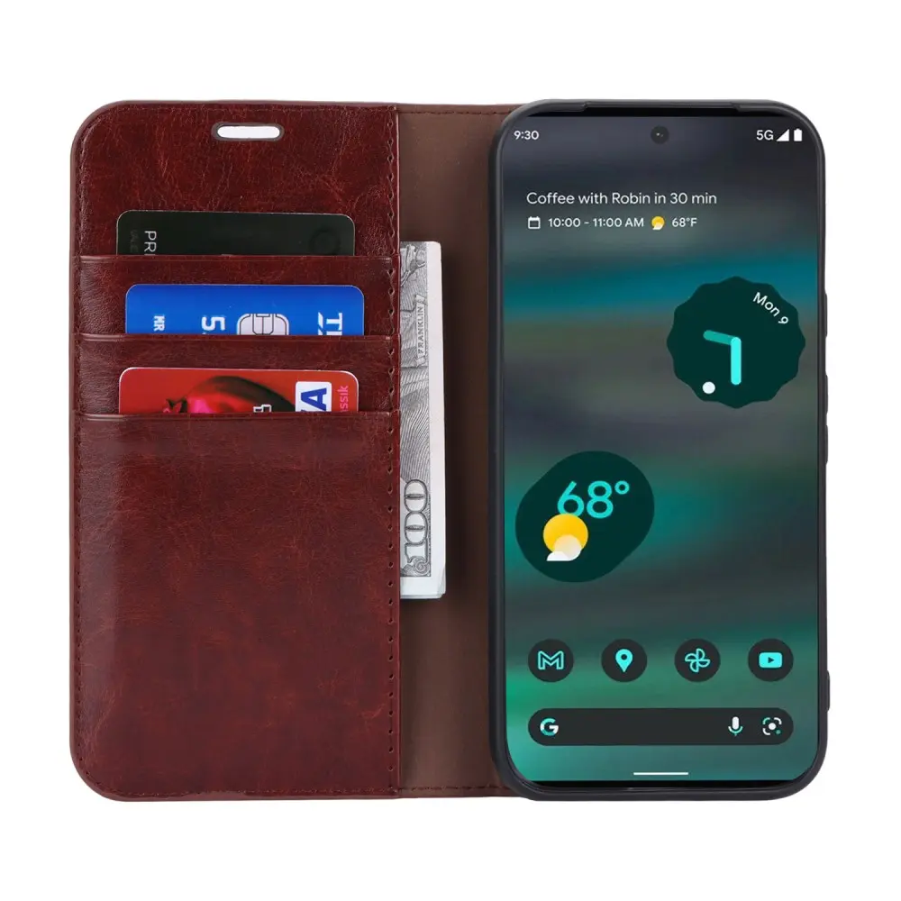 Mobilfodral Äkta Läder Google Pixel 8a Mörkbrun