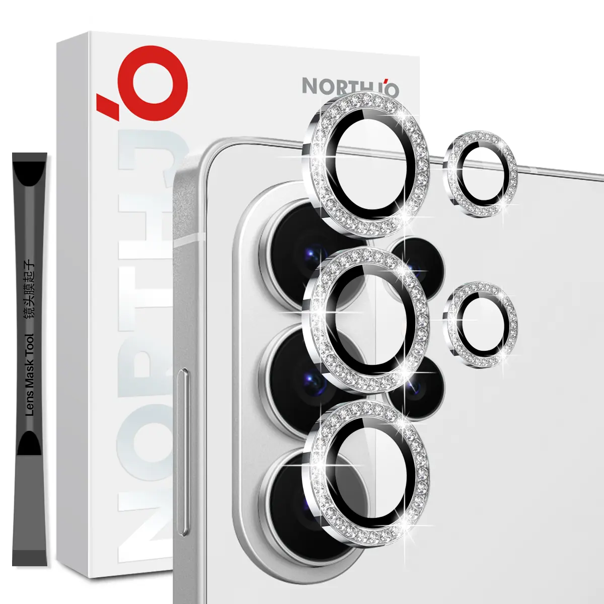 Linsebeskytter Rhinestone Hærdet Glas Samsung Galaxy S26 Ultra Sølv