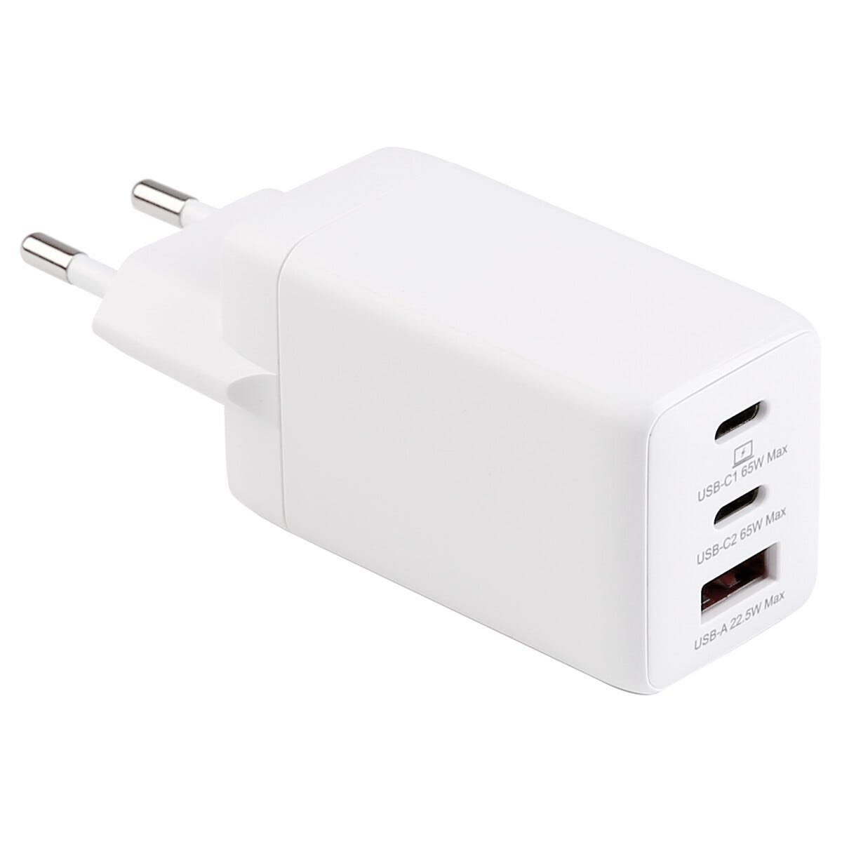 Clas Ohlson Vegglader med USB-A + 2 x USB-C 65W GaN, Hvit