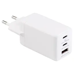 Vegglader med USB-A + 2 x USB-C 65W GaN, Hvid