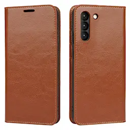 Samsung Galaxy S21 FE Tyylikäs aidosta nahasta valmistettu suojakotelo, Ruskea