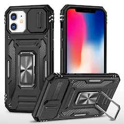 iPhone 11 Cover med kamerabeskyttelse & fingerring, Sort