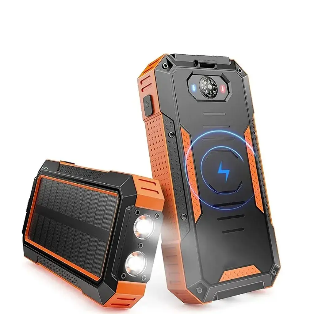 Solcelle Powerbank med Trådløs Opladning 20000 mAh Orange