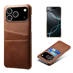 iPhone 17 Pro Tyylikäs suojakuori kahdella korttitaskulla, Ruskea