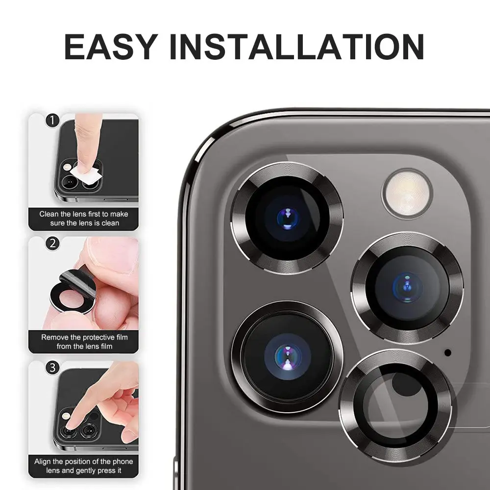Linsskydd Aluminium + Härdat Glas iPhone 15 Pro Grå