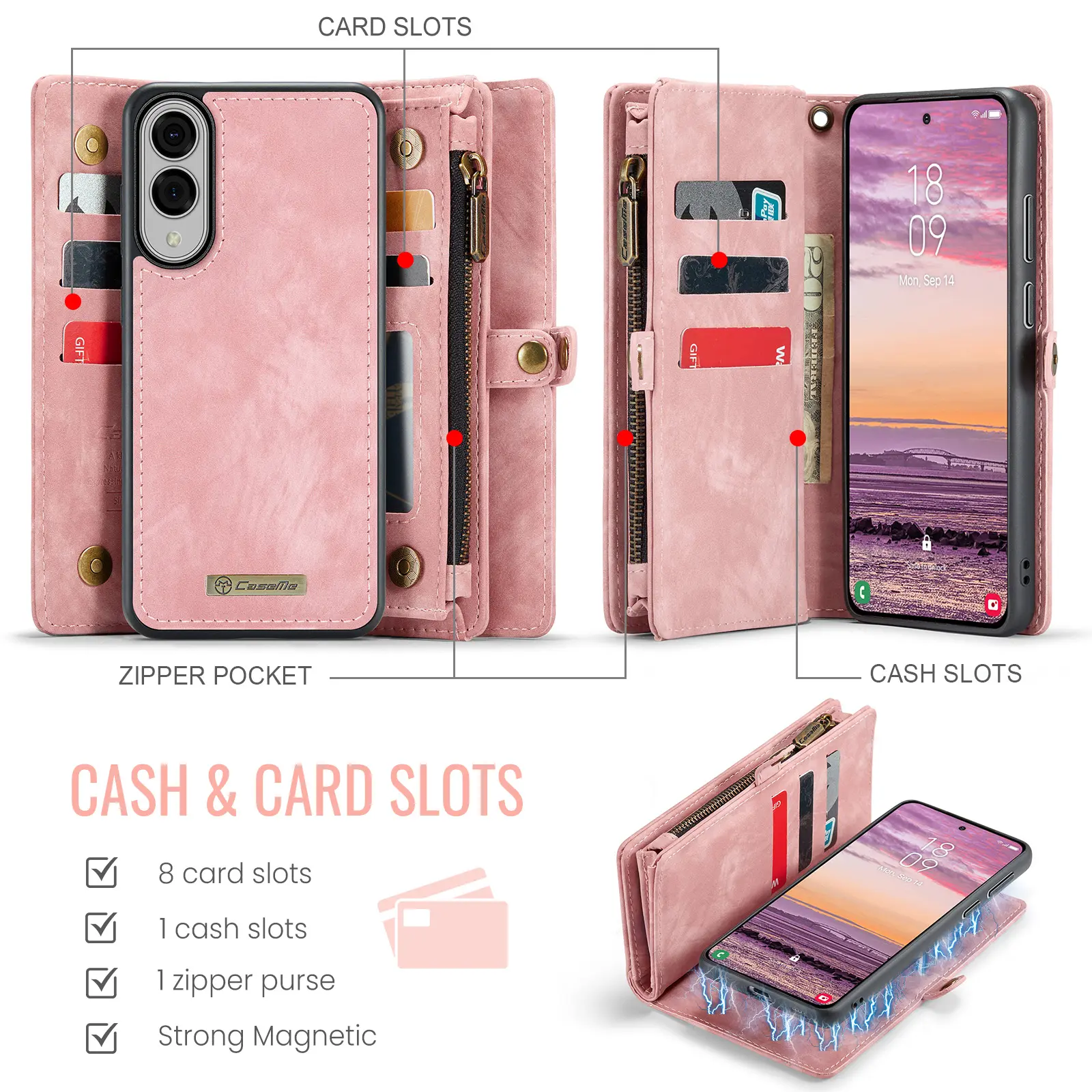 Multi-slot Plånboksfodral Samsung Galaxy S25 Edge Rosa