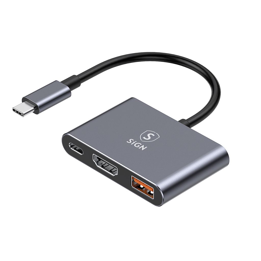 SiGN 3-i-1 Hub USB-C til USB-C + USB-A + HDMI 4K 100W