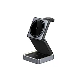 Foldbar 3-i-1 Trådløs Magnetisk Ladestation 15W, Sort