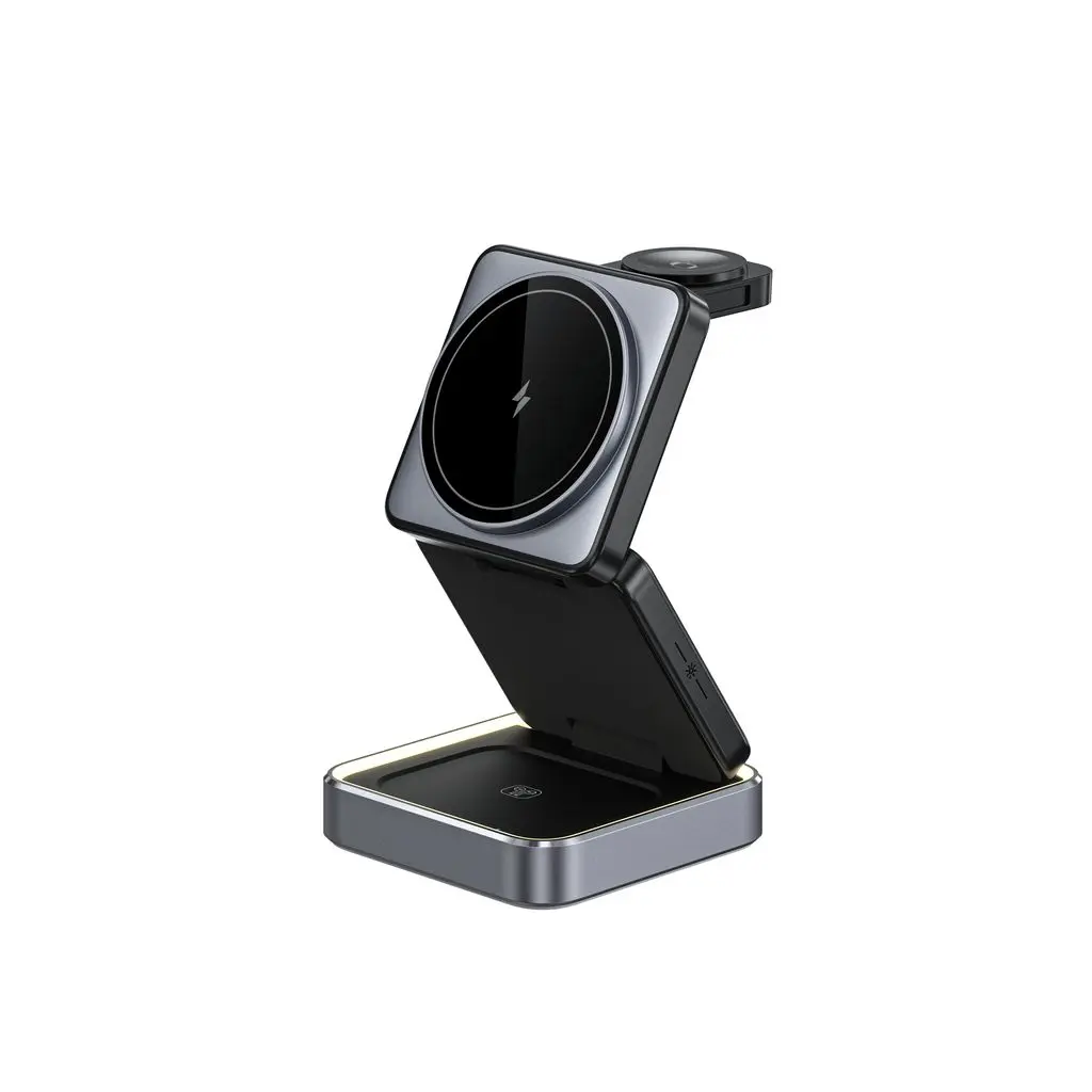 3-i-1 Foldbar Trådløs Magnetisk Ladestation 15W Sort