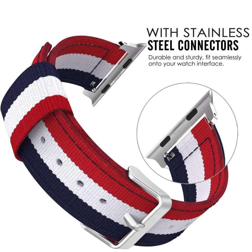 Nylonarmband Apple Watch SE 44mm blå/vit/röd