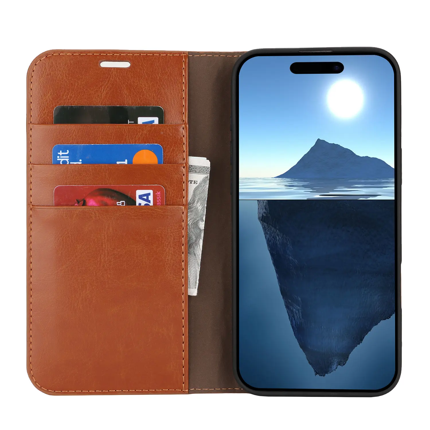 Mobilfodral Äkta Läder iPhone 16 Pro Brun