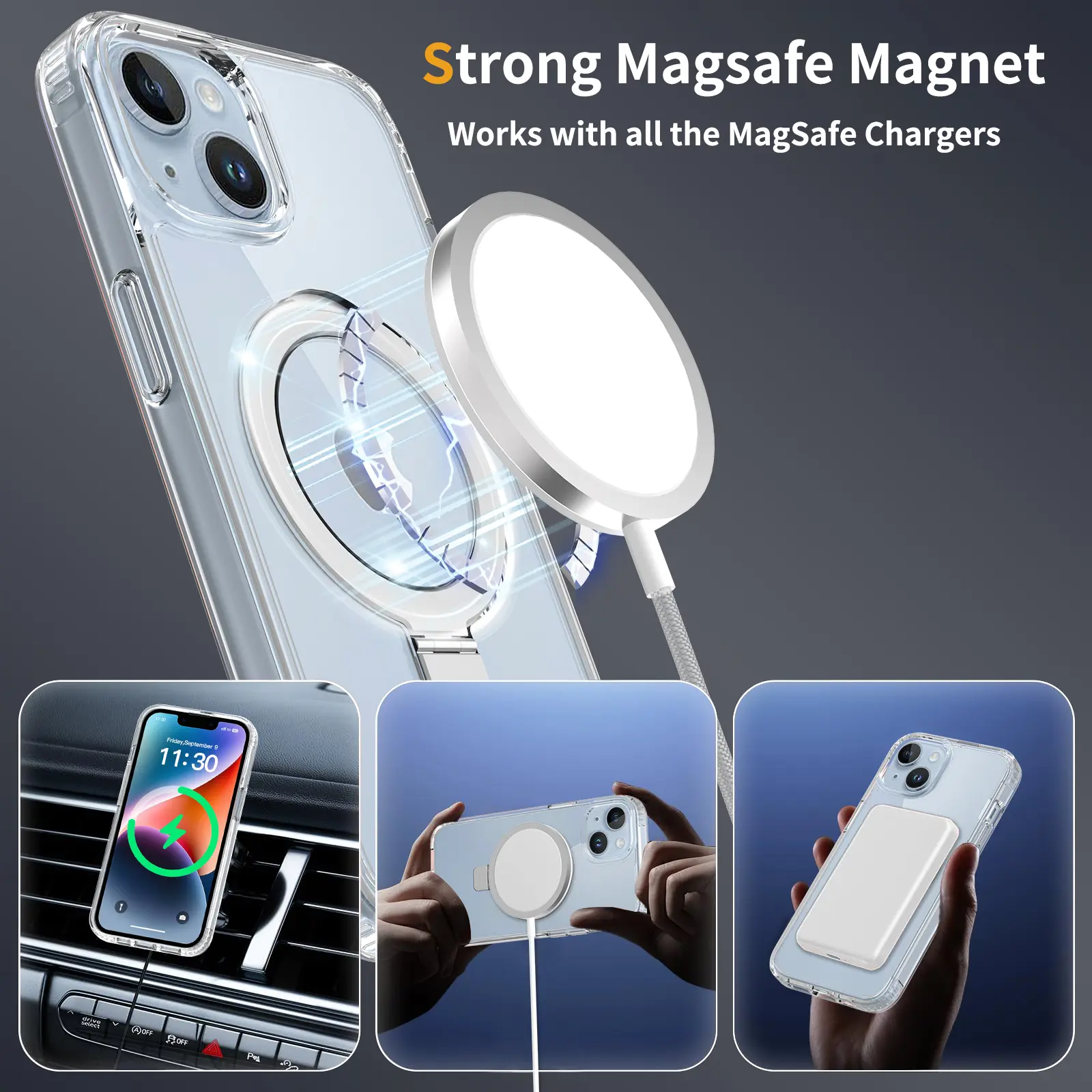Hybridskal MagSafe Ring iPhone 14 Genomskinlig