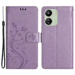 Xiaomi Redmi 13C Suojakotelo perhoskuviolla, Liila