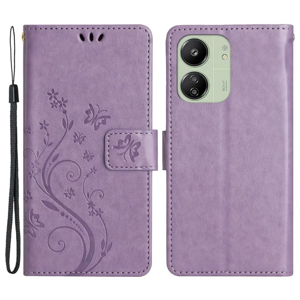 Læderetui Sommerfugle Xiaomi Redmi 13C Lilla