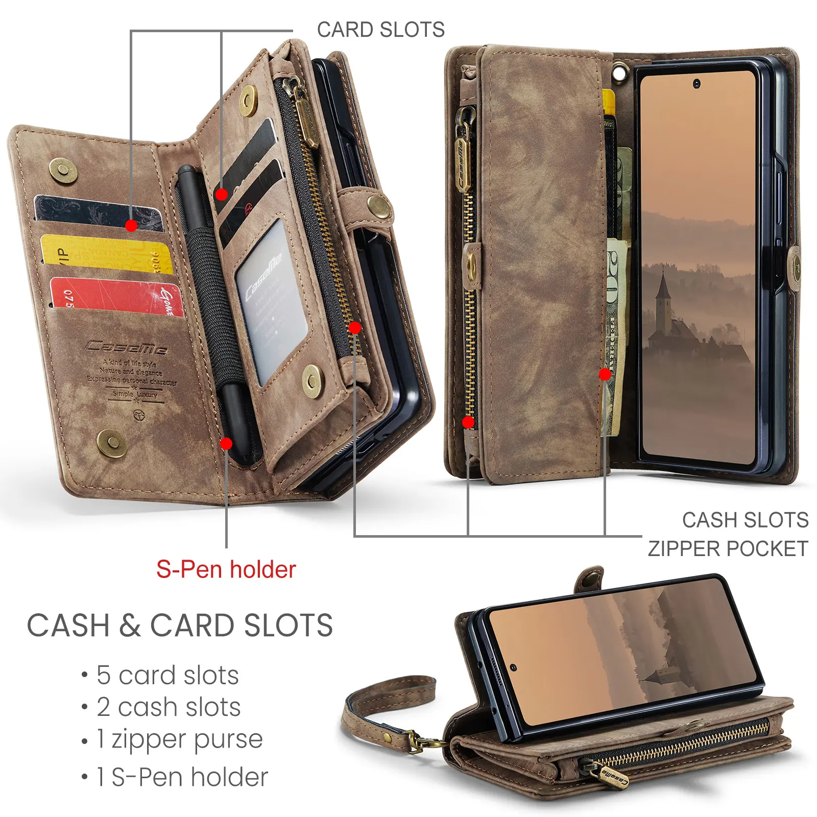 Multi-slot Plånboksfodral Samsung Galaxy Z Fold 8 Ultra Brun