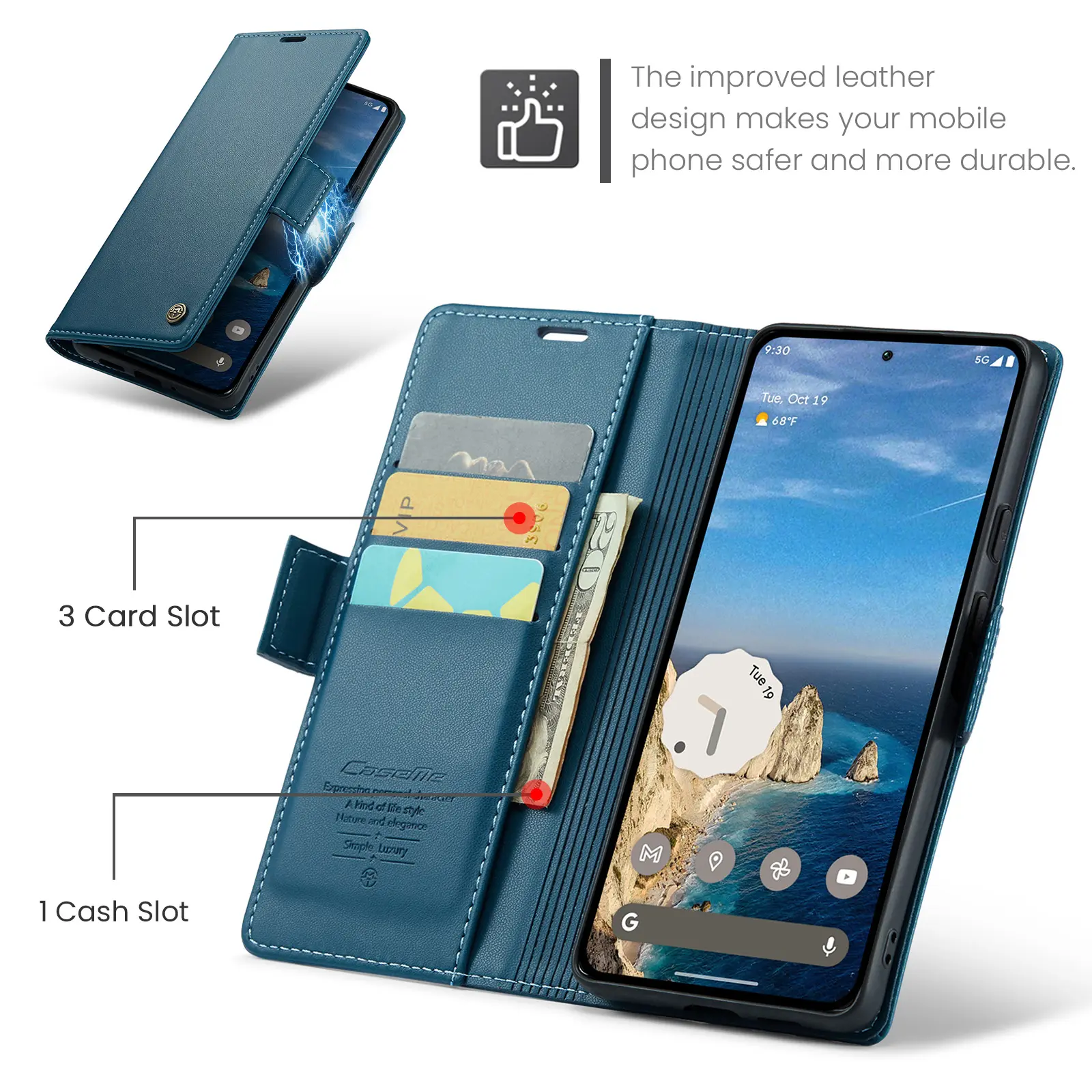Slim Plånboksfodral RFID-skydd Google Pixel 11 Pro Blå
