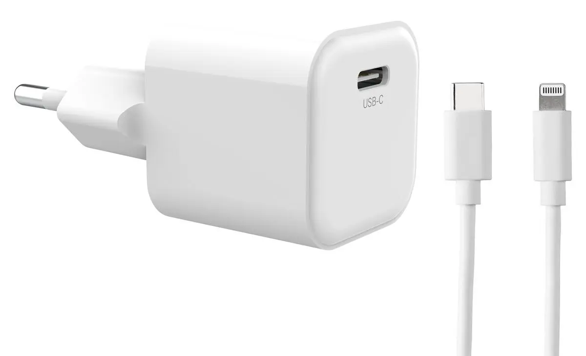 USB-C til Lightning oplader med 1 m kabel 20W PD Hvid