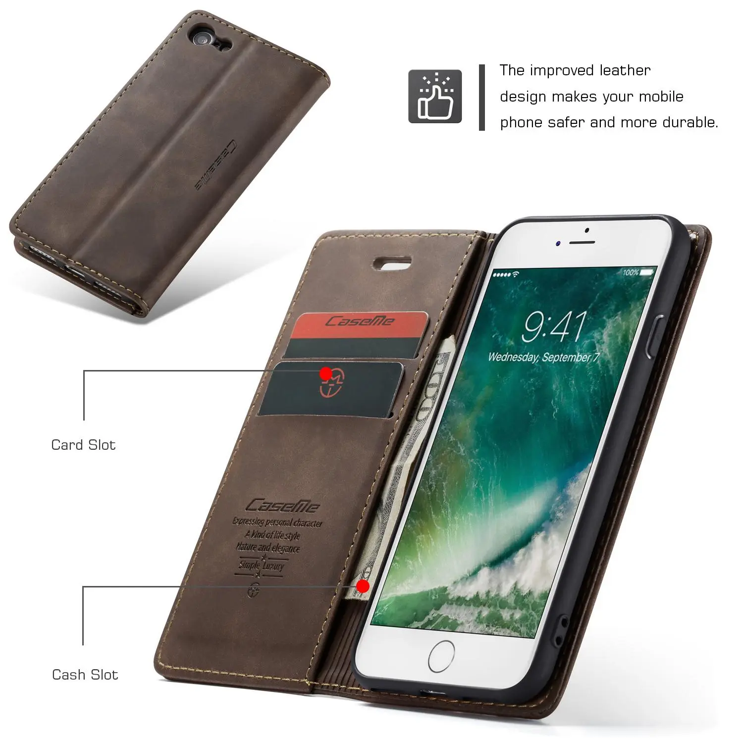 Slim Plånboksfodral iPhone SE 2020 Brun