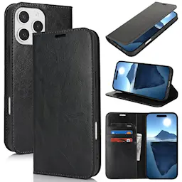 Mobiltaske Ægte Læder iPhone 16 Pro Sort
