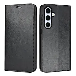 Samsung Galaxy S25 FE Tyylikäs aidosta nahasta valmistettu suojakotelo, Musta