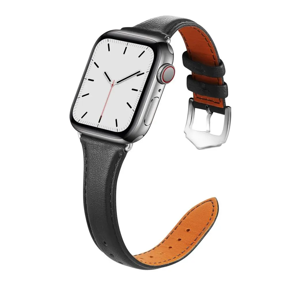 Slim Läderarmband Apple Watch Series 8 45mm Svart