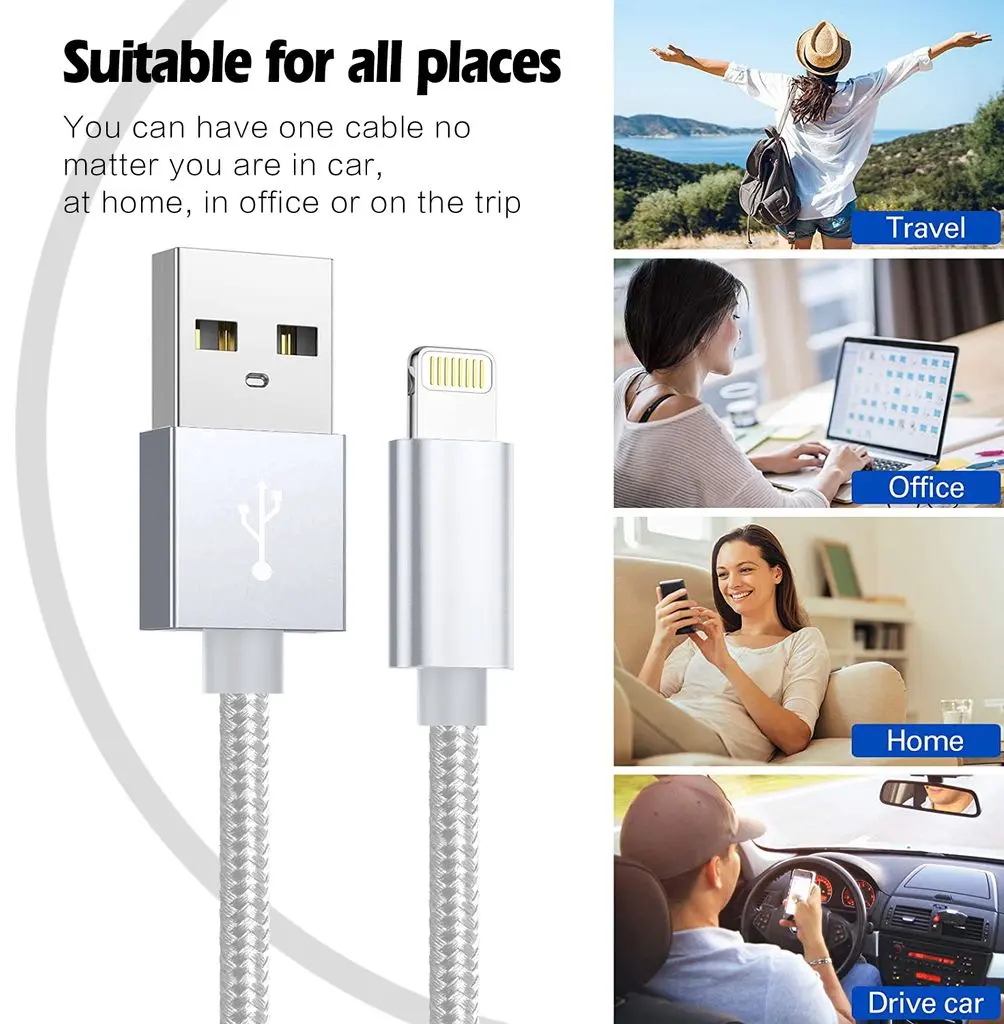 USB-A till Lightning-kabel 2.1A 2m Silver