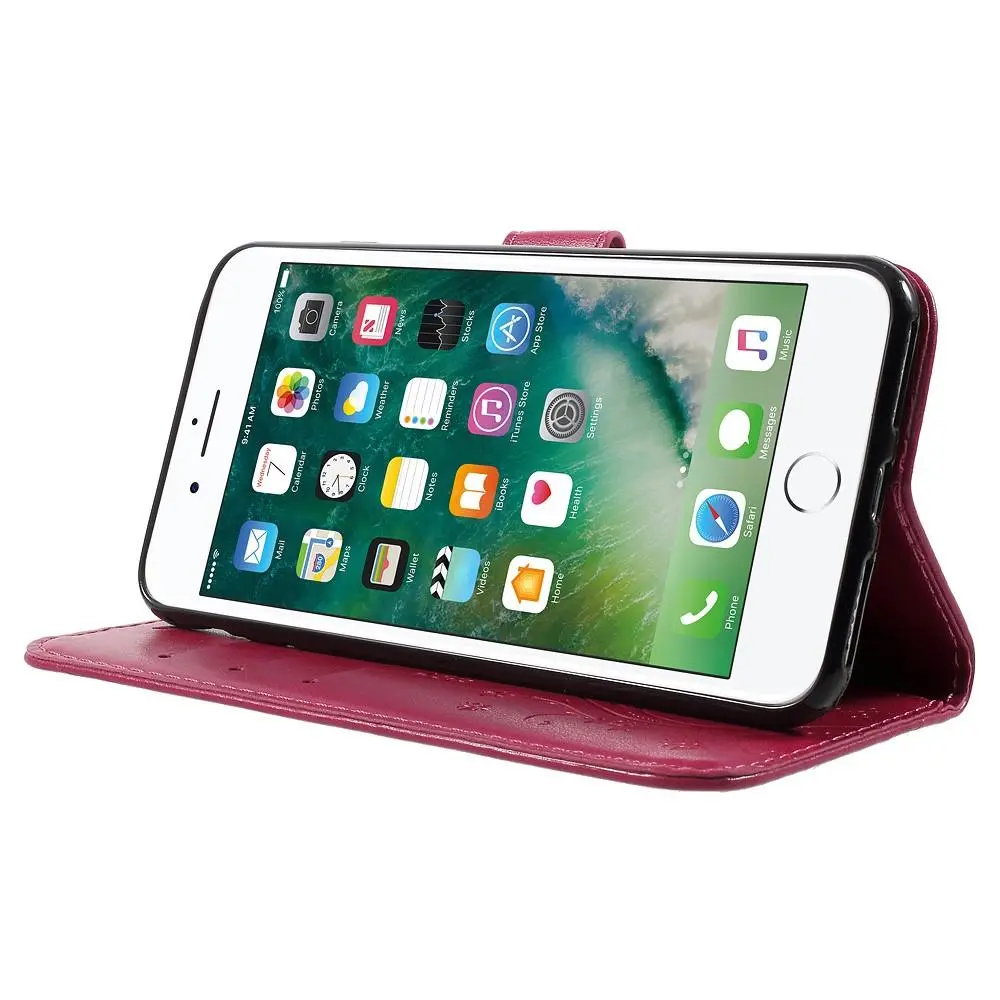 Läderfodral Fjärilar iPhone 7 Plus/iPhone 8 Plus Cerise