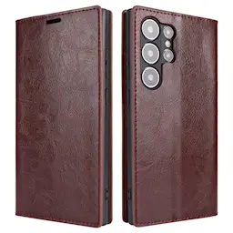 Samsung Galaxy S25 Ultra Smidigt mobiletui i ægte læder, Mørkebrun