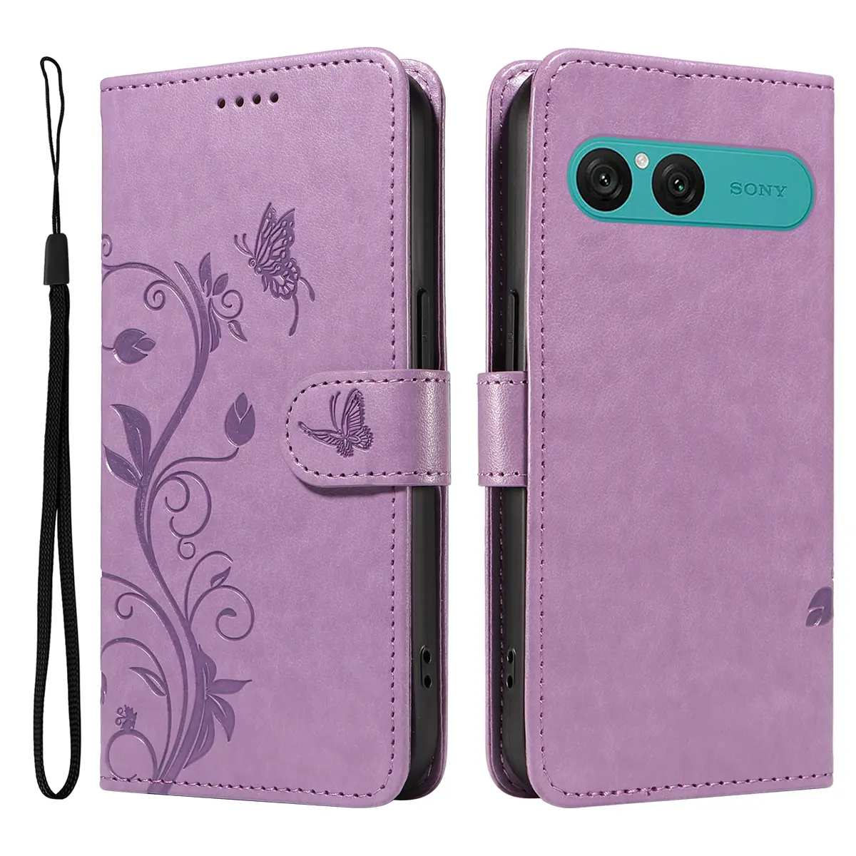 Læderetui Sommerfugle Sony Xperia 10 VII Lilla