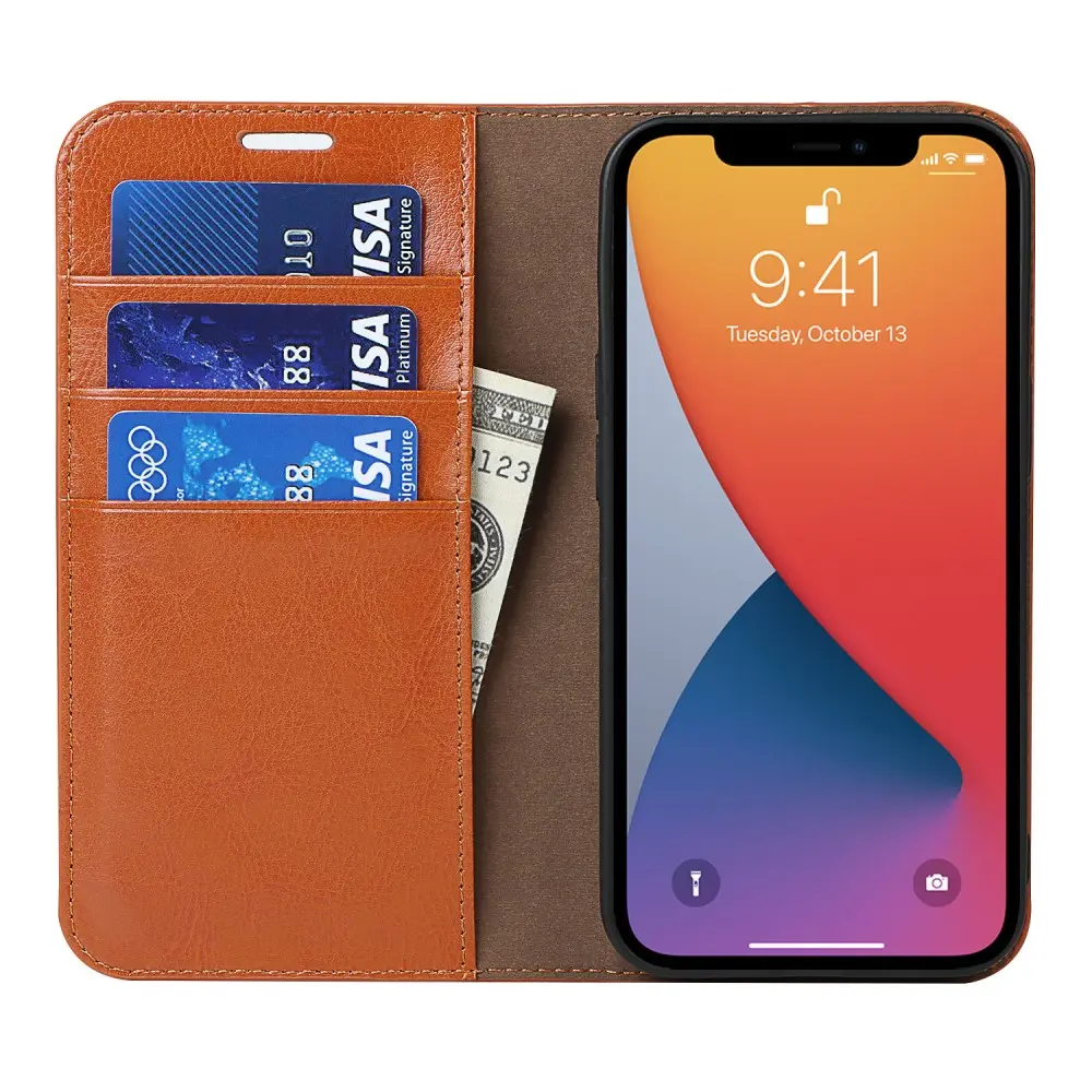 Mobilfodral Äkta Läder iPhone 12/iPhone 12 Pro Brun