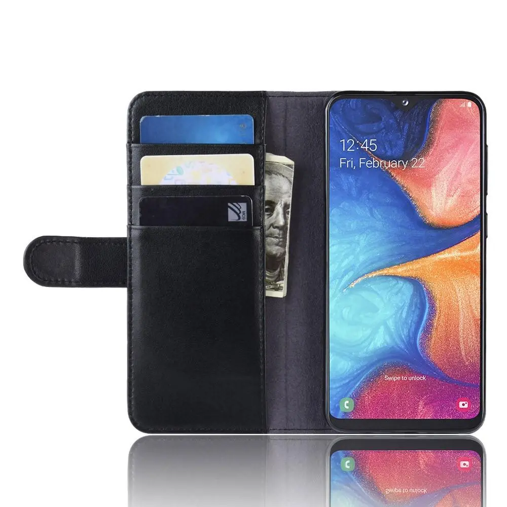 Äkta Läderfodral Samsung Galaxy A20e Svart