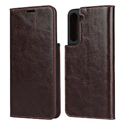 Mobiltaske Ægte Læder Samsung Galaxy S21 Mørkebrun