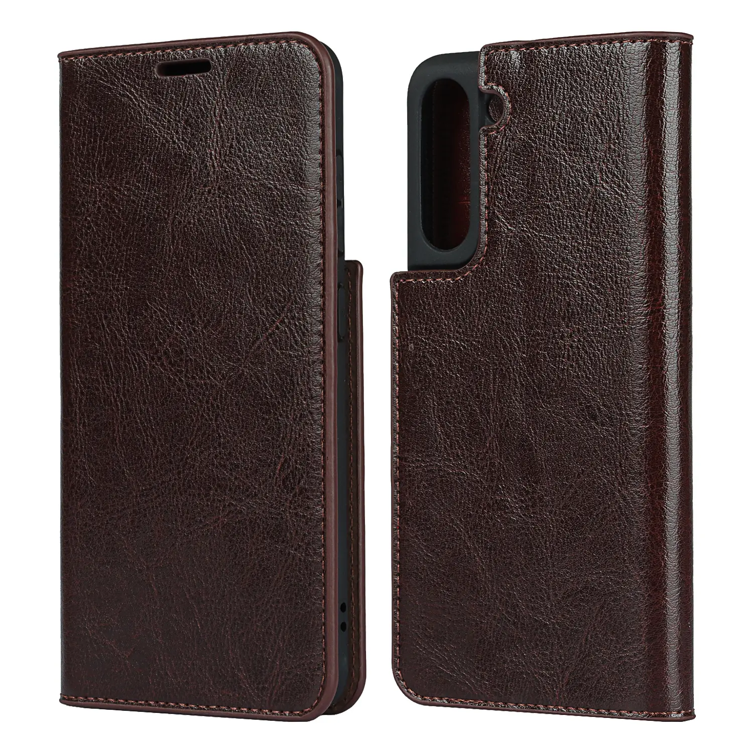 Mobiltaske Ægte Læder Samsung Galaxy S21 Mørkebrun