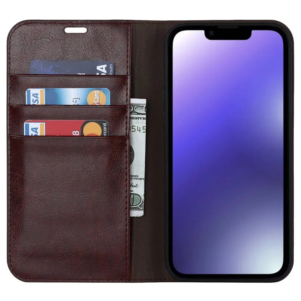 Mobilfodral Äkta Läder iPhone 14 Mörkbrun