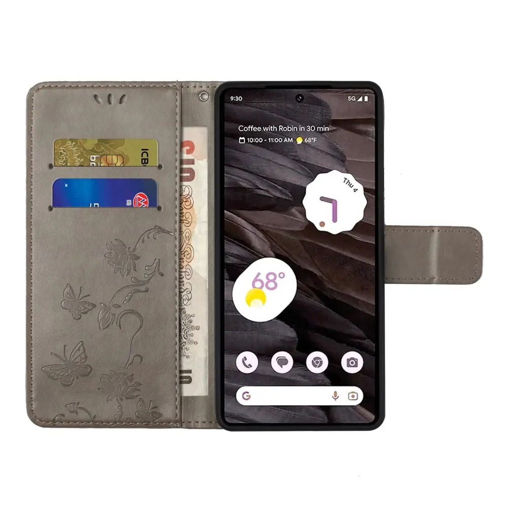 Läderfodral Fjärilar Google Pixel 8a Grå