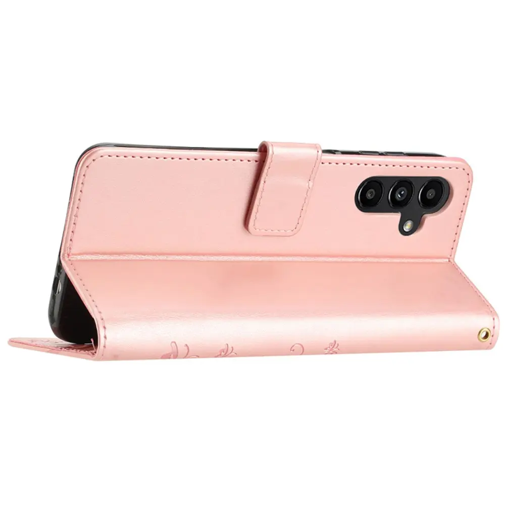 Läderfodral Fjärilar Samsung Galaxy A15 Rosa guld