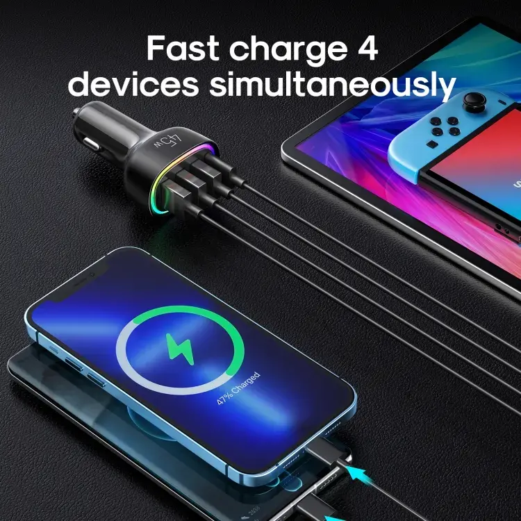 LED Billaddare USB-C + 3 x USB-A 75W Svart