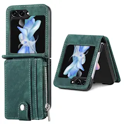 Samsung Galaxy Z Flip 6 Pung-etui med kortholdere og lynlås Grøn