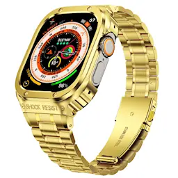 Apple Watch Series 9 45mm Robust armbånd med indbygget cover Full Metal, Guld
