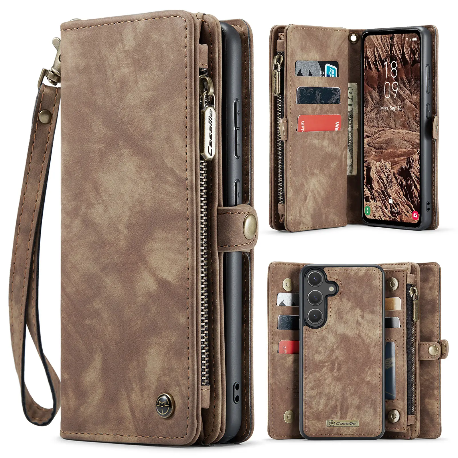 Samsung Galaxy S26 Plus Rummeligt pungetui med mange kortholdere, Brun